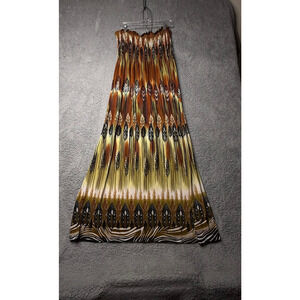 Just Love Dress Women's 2X Brown Gradient Feather Print Strapless Maxi